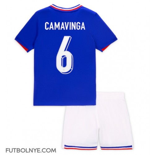 Camiseta Francia Eduardo Camavinga #6 Primera Equipación para niños Eurocopa 2024 manga corta (+ pantalones cortos)